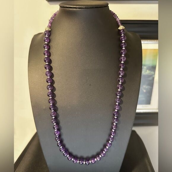24" Revived! All Amethyst and 925 accent beaded necklace with 925 hardware! - Picture 12 of 13